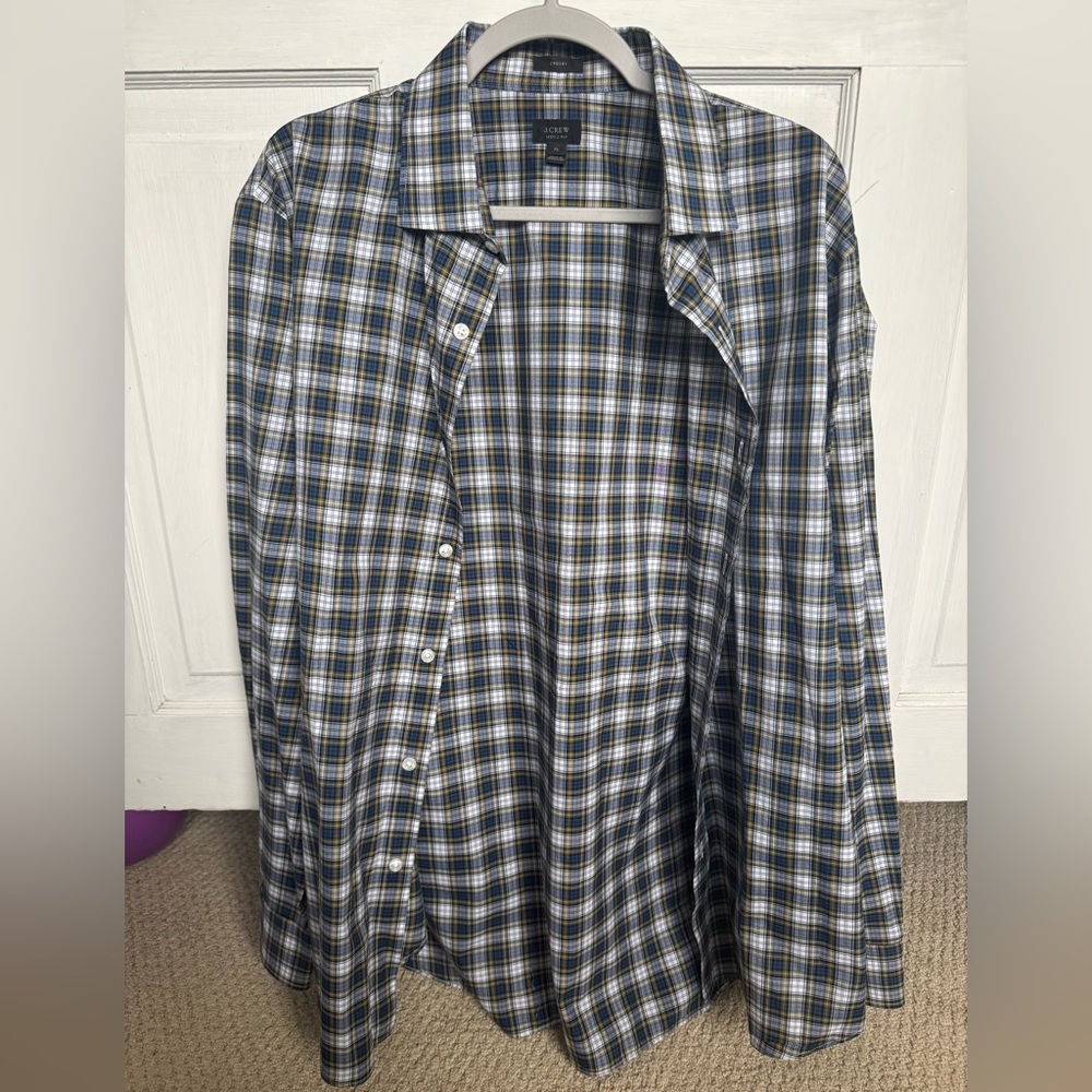 J. Crew Crosby 120’s 2 Ply Plaid Button-Up Shirt in Blue, yellow &